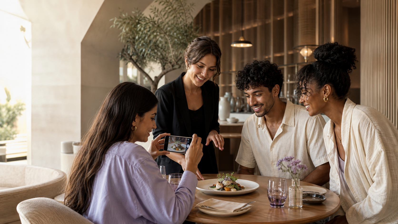 Créateurs et restauratrice préparant ensemble un contenu